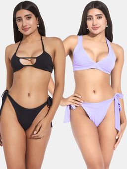 Secrets By ZeroKaata - Ribbed Beach Wear Swim Bikini Set Multi-Color