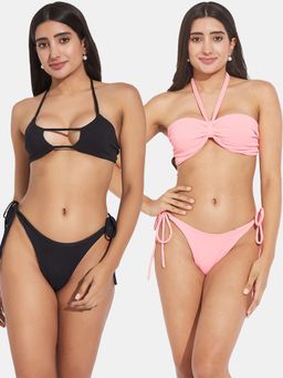 Secrets By ZeroKaata - Ribbed Beach Wear Swim Bikini Set Multi-Color