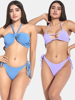 Secrets By ZeroKaata - Ribbed Beach Wear Swim Bikini Set Multi-Color