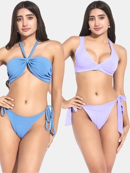 Secrets By ZeroKaata - Ribbed Beach Wear Swim Bikini Set Multi-Color