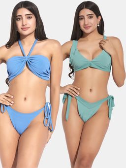 Secrets By ZeroKaata - Ribbed Beach Wear Swim Bikini Set Multi-Color