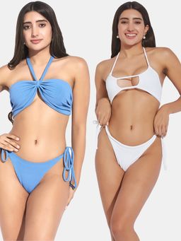 Secrets By ZeroKaata - Ribbed Beach Wear Swim Bikini Set Multi-Color