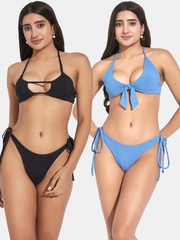 Secrets By ZeroKaata - Ribbed Beach Wear Swim Bikini Set Multi-Color