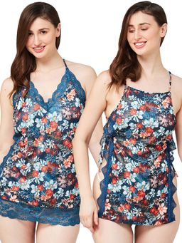 Secrets By ZeroKaata - Women Printed Babydoll with Thong Briefs Multi-Color