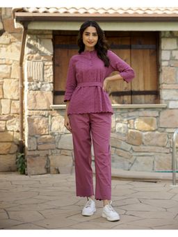 SAY - Self Design Pure Cotton Night Suit Purple (Set of 3)