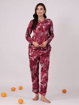 SAY - Women Muslin Night Suit Magenta (Set of 2)