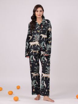 SAY - Women Pure Cotton Night Suit Black (Set of 2)