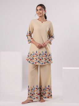 SAY - Women Pure Cotton Night Suit Off White (Set of 2)