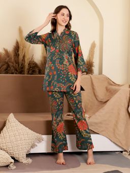 SAY - Women Pure Cotton Night Suit Green (Set of 2)