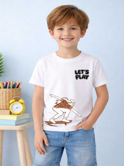 MALKIAT - Boys White Skate Rush Graphic Printed Cotton T-shirt