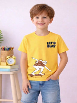 MALKIAT - Boys Yellow Skate Rush Graphic Printed Cotton T-shirt