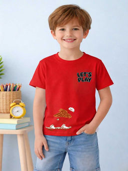 MALKIAT - Boys Red Board Rush Graphic Printed Cotton T-shirt