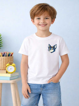 MALKIAT - Boys White Fox Rider Graphic Printed Cotton T-shirt