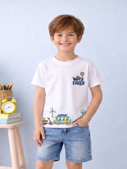 MALKIAT - Boys White Sunny Wayfarer Graphic Printed Cotton T-shirt