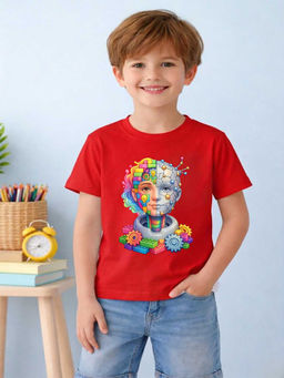 MALKIAT - Boys Red Brainstorm 2.0 Graphic Printed Cotton T-shirt
