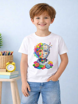 MALKIAT - Boys White Brainstorm 2.0 Graphic Printed Cotton T-shirt