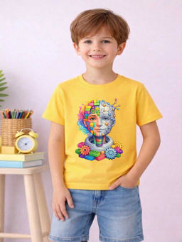 MALKIAT - Boys Yellow Brainstorm 2.0 Graphic Printed Cotton T-shirt