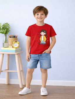 MALKIAT - Boys Red Mini Outfit Magic Graphic Printed Cotton T-shirt