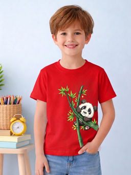 MALKIAT - Boys Red Bamboo Hugger Graphic Printed Cotton T-shirt