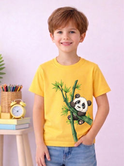 MALKIAT - Boys Yellow Bamboo Hugger Graphic Printed Cotton T-shirt