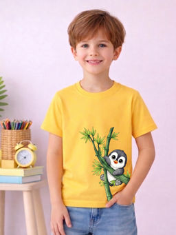 MALKIAT - Boys Yellow Bamboo Baby Penguin Graphic Printed Cotton T-shirt
