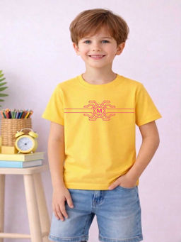 MALKIAT - Boys Yellow TechCore M Design Graphic Printed Cotton T-shirt
