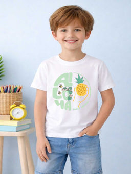 MALKIAT - Boys White Sweet Summer Aloha Graphic Printed Cotton T-shirt