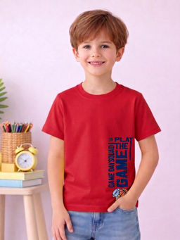 MALKIAT - Boys Red Game On Forever Graphic Printed Cotton T-shirt