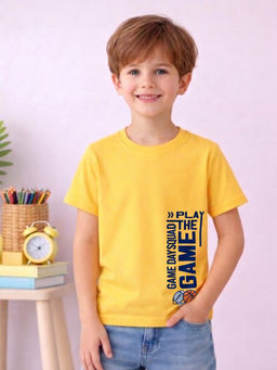 MALKIAT - Boys Yellow Game On Forever Graphic Printed Cotton T-shirt