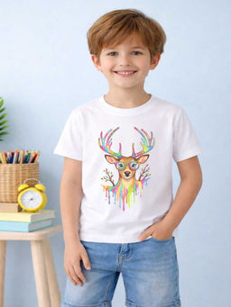 MALKIAT - Boys White Wild and Colorful Graphic Printed Cotton T-shirt