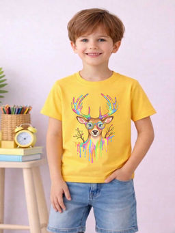 MALKIAT - Boys Yellow Wild and Colorful Graphic Printed Cotton T-shirt
