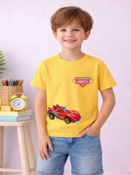 MALKIAT - Boys Yellow Racing Car Graphic Printed Cotton T-shirt