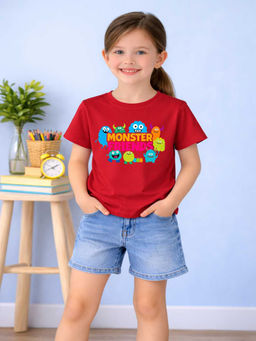 MALKIAT - Girls Red Monster Pops Graphic Printed Cotton T-shirt
