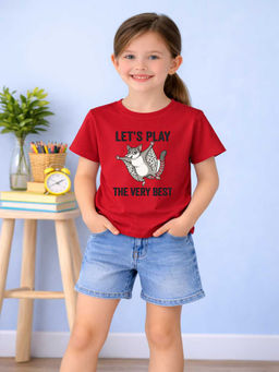 MALKIAT - Girls Red Play Glider Graphic Printed Cotton T-shirt