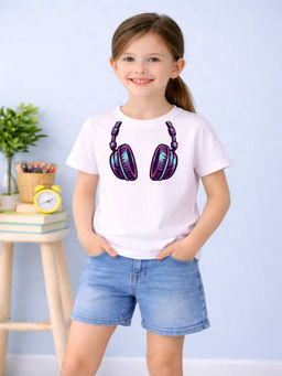 MALKIAT - Girls White BeatX Graphic Printed Cotton T-shirt