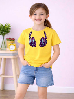 MALKIAT - Girls Yellow BeatX Graphic Printed Cotton T-shirt