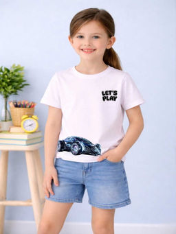 MALKIAT - Girls White Future Motion GT Graphic Printed Cotton T-shirt