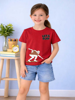 MALKIAT - Girls Red Skate Rush Graphic Printed Cotton T-shirt