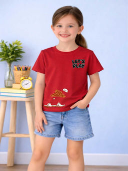 MALKIAT - Girls Red Board Rush Graphic Printed Cotton T-shirt