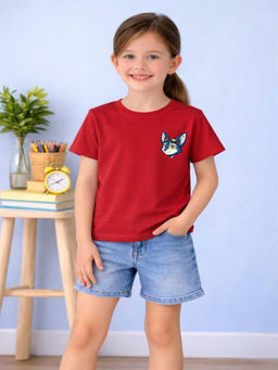 MALKIAT - Girls Red Fox Rider Graphic Printed Cotton T-shirt