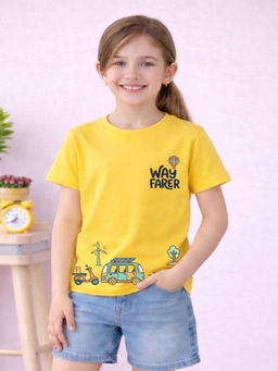 MALKIAT - Girls Yellow Sunny Wayfarer Graphic Printed Cotton T-shirt