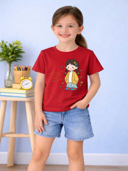 MALKIAT - Girls Red Mini Outfit Magic Graphic Printed Cotton T-shirt