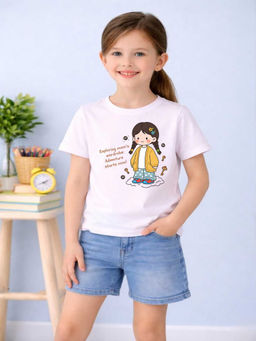 MALKIAT - Girls White Mini Outfit Magic Graphic Printed Cotton T-shirt