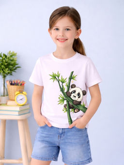 MALKIAT - Girls White Bamboo Hugger Graphic Printed Cotton T-shirt