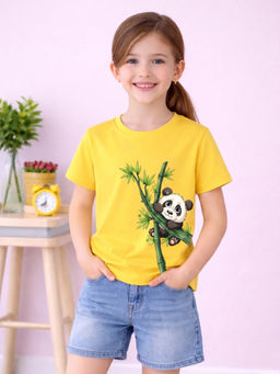 MALKIAT - Girls Yellow Bamboo Hugger Graphic Printed Cotton T-shirt