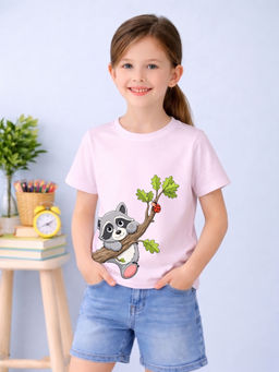 MALKIAT - Girls White Happy Forest Friend Graphic Printed Cotton T-shirt