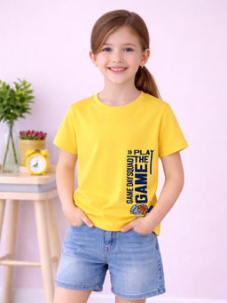 MALKIAT - Girls Yellow Game On Forever Graphic Printed Cotton T-shirt
