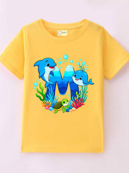 MALKIAT - Kids Yellow Aqua Joy Graphic Printed Cotton T-shirt