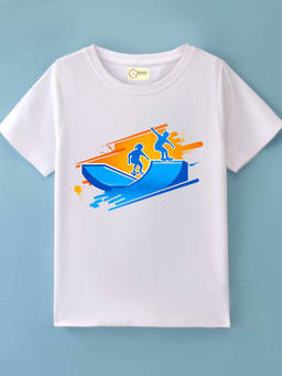 MALKIAT - Kids White StreetSkate Graphic Printed Cotton T-shirt