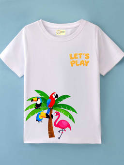 MALKIAT - Kids White Birds of Paradise Graphic Printed Cotton T-shirt
